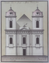 A Szent Teréz templom homlokzati terve. Thalherr József. 1787. Szabadkai Történelmi Levéltár. SzTL  3-A-51/polg. 1789)  fotó: Kolović Svetlana